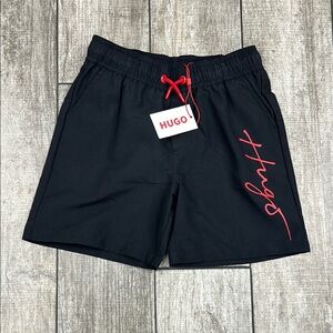 100% Authentic HUGO by Hugo Boss Black Swim Shorts with Bold Red Details for Kid